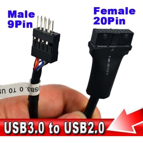 Kebidu Mainboard Motherboard USB 3.0 Female to USB 2.0 Male Cable 20Pin to 9Pin Extension Adapter Cable for Desktop PC Computer