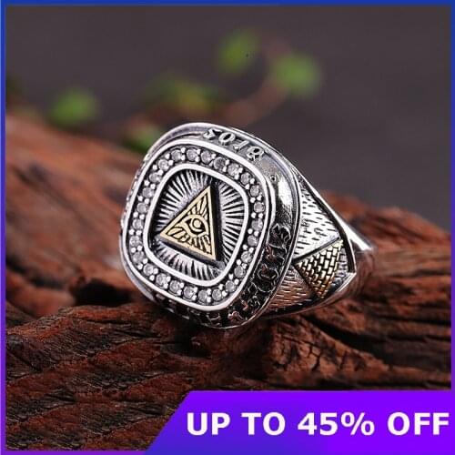 Genuine 925 Sterling Silver Jewelry Masonic Ring Mens Signet Rings Vintage Flower Pattern Engraved Cool Fine Men Ring Best Gifts