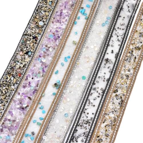 3.5Cm Wide Gravel Rhinestone Trim Hotfix Tape Bridal Beaded Applique Crystal Diamond Chain Motif Banding Diy Costume Accessories