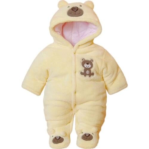 Cute Autumn Winter Cotton Baby Romper Fleece Long Sleeve Coverall Hooded Infant Jumpsuit Bear Down Snowsuit Babies Jumpsuits