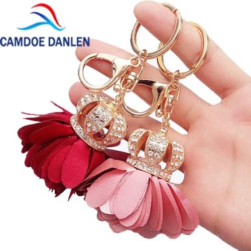 Fashion Rhinestones Crown Flower Key Chain Lock Pendant novelty trinket key ring holder Souvenirs bag&car Accessories Gifts