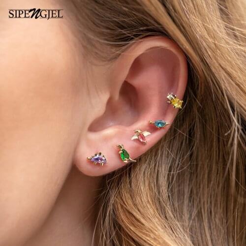SIPENGJEL Fashion Ins Inlaid Dinosaur Stud Earrings Simple Cute Real Gold Plated Color Piercing Earrings For Women Girls Jewelry