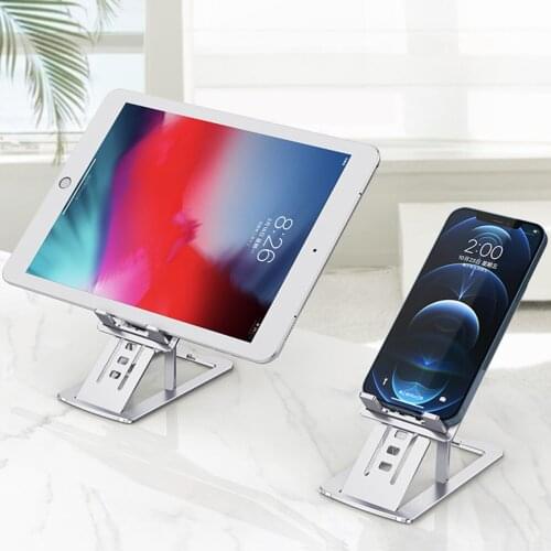 Portable Aluminum Desk Phone Stand Adjustable Desktop Tablet Mount Holder For 4.5”-12” Mobiles and Tablets