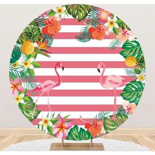 Pink and White Stripes Summer Party Circle Round Backgrounds for Photography Child Birthday Photozone Photo Backdrop Poster
