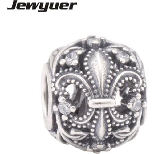 Memnon flower charms 925 Sterling Silver Jewelry Fleur de Lis Openwork beads fit Charm Bracelet DIY For Woman Jewelry BE164