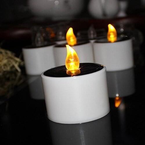 Solar Powered Sunlight Light Bulb Cylindrical Yellow Flicker Candle Light Christmas Party Decoration Tea Lamp
