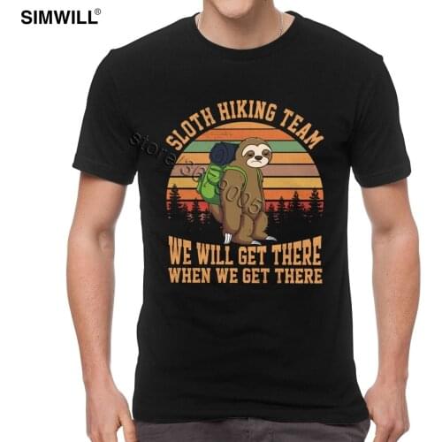 Vintage Sloth Hiking Team T-shirt We Will Get There Funny Sloth Tee Tops Retro Cotton T Shirt Men Short Sleeve Streetwear Tshirt