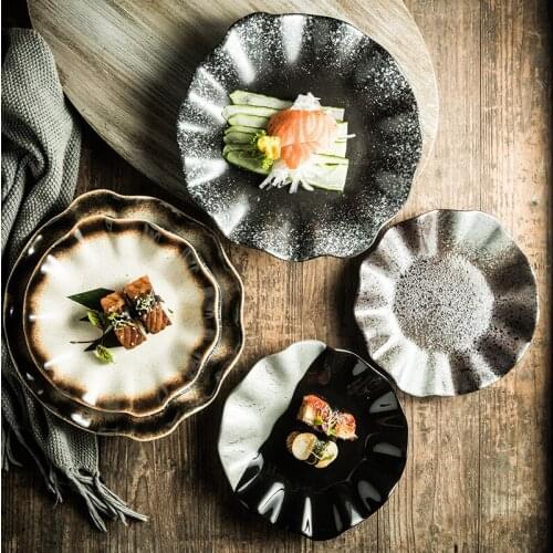 Japanese ceramic lotus leaf-shaped plate household special-shaped dumpling plate living room snacks storage decorative plate