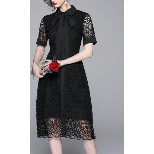 ZAWFL New Short Sleeve Hollow Out Black Lace Dress Vestidos Mujer Verano 2020 Women Party Dress Steampunk Vetement Femme