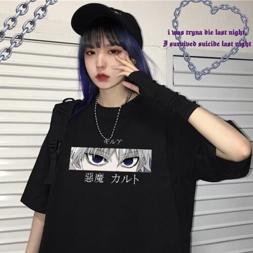 Hunter x hunter kurapika summer new vintage casual big size punk hip-hop Anime print O-neck Y2K tees ins Harajuku female T-shirt