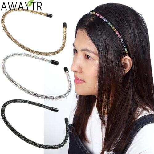 AWAYTR Rhinestone Women Elastic Hairbands Fashion Headbands Shiny Crystal Hair Hoop Bands Bezel Girls Hair Accessories Headwear