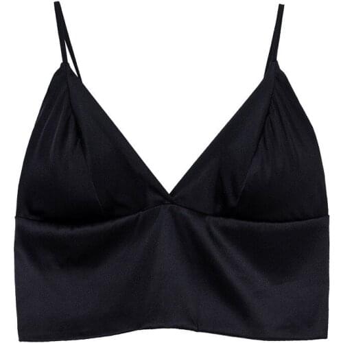 Deep V Neck Women Sexy Crop Tops Bra Tube Top Satin Bralette Sexy Bras for Women Wire Free Bra