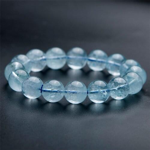 12mm Genuine Blue Natural To paz Bracelets Transparent Round Bead Healing Crystal Stretch Bracelets For Women Men