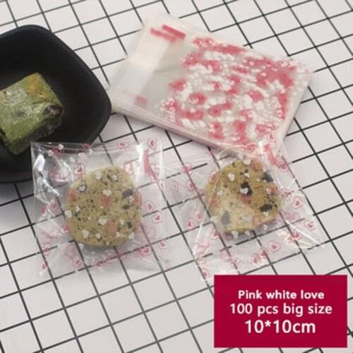 100pcs Snacks Self Adhesive Packaging Bag Transparent Bags Openwork pink love Cutout Heart Soap Biscuits Birthday Party Gift Bag