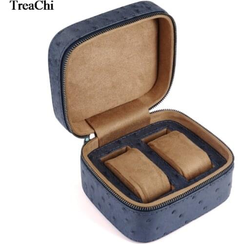 2 Slots Luxury Blue Brown PU Weeding Couple Wrist Watch Storage Box Mechanical Mens Watch Bracelet Jewelry Organizer Gift Box