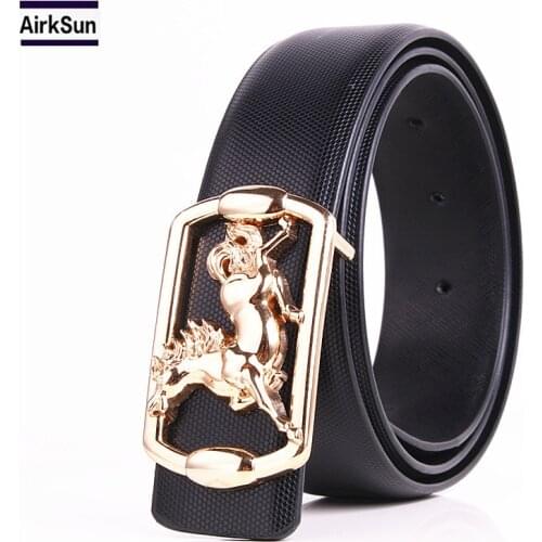 2017 NEW Smooth buckle men belt Cowhide leather fashion luxury high quality alloy length can be adjusted belts for men