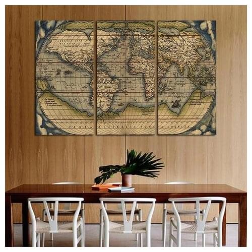 3 Pieces/sets Canvas Art 3 panels Theater of the World Map HD Canvas Paintings Decorations For Home Wall Art Prints Canvas \A885