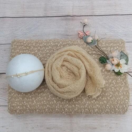 3PCS/Lot Photo Shoot Accessories 150x100CM Fabric,150x40CM Mohair Wrap with Pearls Headband for Newborn Baby Photography Props
