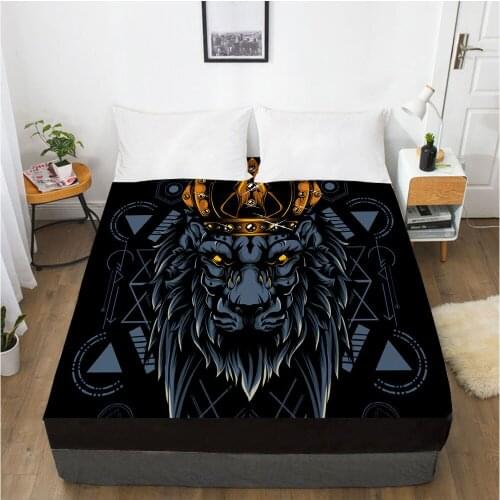 3D Mattress Fitted Cover Bedspread Fitted Sheet Linens Bed Sheets Bedsheet Animal Lion Design Black 200x220cm Home Tetile