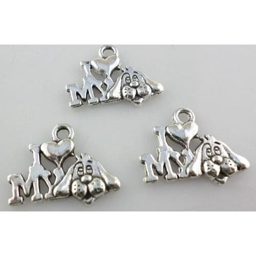 40pcs Tibetan Silver I Love Dog Charms Pendants 14x18mm Bracelet Jewelry Findings