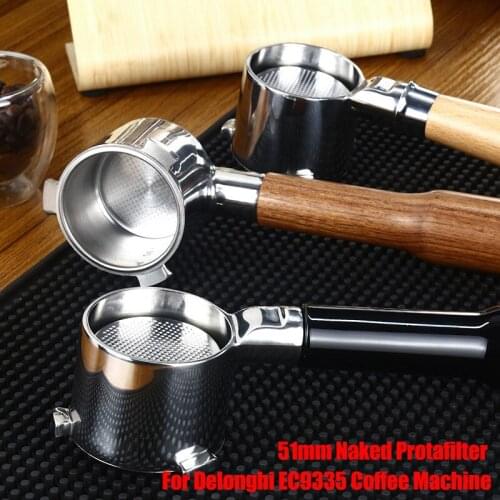 51mm Coffee Bottomless Portafilter For DeLonghi 9335 Replacement Filter Basket Barista Tools Espresso Machine Accessory