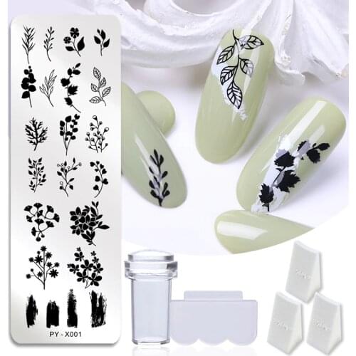 6Pcs/Set Nail Art Stamp Plates Nail Stamping Template Leaf Flower Geometry Image Plate Stencil Stamper Scrapper Sponge