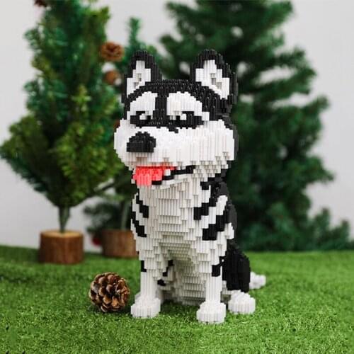 6400pcs Building Blocks Husky Animal 3D Model DIY Pet Puppy Mini Diamond Particle Assembled Building Blocks Childrens Toy Gift
