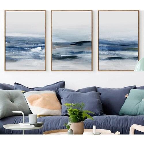 No Frame Abstract Water Color Blue Sea Canvas Poster Painting Wall Art Living Room Canvas Picture For Home Room Decor Aesthetic