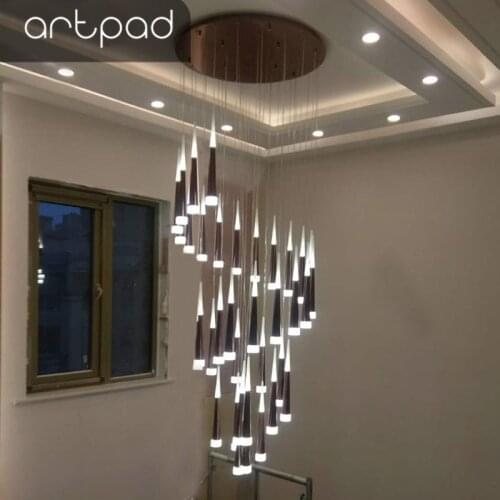 Artpad Big Size Staircase Spiral Chandelier Led Nordic Living room Bar Restaurant Long Hanging Chandelier Fixture Bulb Included