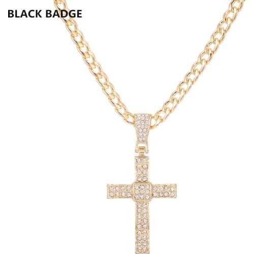 BLACK BADGE Hip Hop Tennis Chain With Cross Pendant Necklace Chain For Men 2021 Bling Pave Rhinestones Necklace Jewelry
