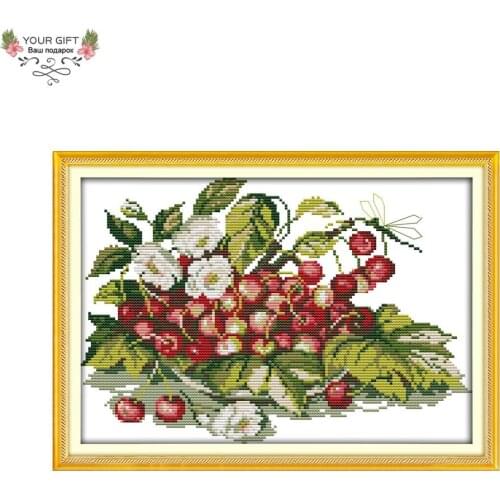Your Gift Counted and Stamped Cherry Fruit Tray Needlework Needlepoint Embroidery DIY Cross Stitch kits for Home Decor J211