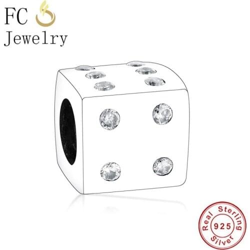 FC Jewelry Fit Original Brand Charms Bracelets 100% 925 Silver Square Cube Dice Zirconia Beads Making Kids Berloque 2020 NEW