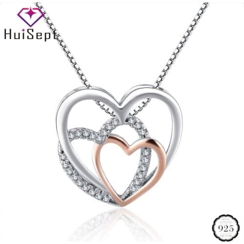HuiSept Fashion 925 Silver Necklace with 18*19mm Heart-shaped Zircon Gemstone Pendant Jewelry Ornaments for Female Wedding Party