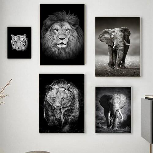Lion Elephant Zebra Canvas Paintings Black and White Animals Posters and Prints Wall Art Pictures for Living Kid Home Decoration