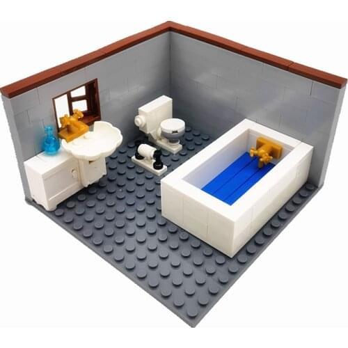 Compatible Classic City Blocks House Furniture MOC for Kids DIY Toys Bathroom Toilet Hand Basin WC Closestool Building Bricks