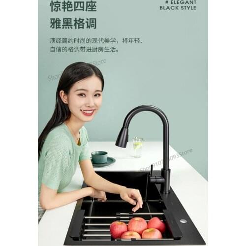 Kitchen Black Hand-made Stainless Steel Sink Sink Sink Single Sink Middle Lower Basin Large Sink