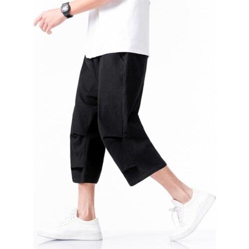 2020 Summer Mens Cotton Linen Cropped Pants Calf-length Harem Pants Male Hip Hop Streetwear Trousers Plus Size M-7XL 8XL