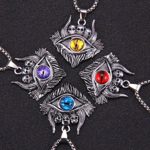 Exaggerated Skull Demon Eye Necklace Turkish Retro Hip Hop Rock Titanium Steel Pendant Necklace Men Women Popular Jewelry Gift
