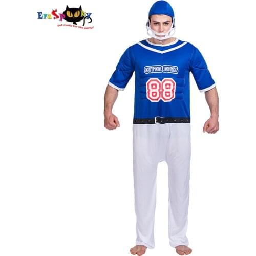 Eraspooky Mens American Footballer Costume Muscle Football Player Jumpsuit Uniform With Helmet Party Cosplay For Adult