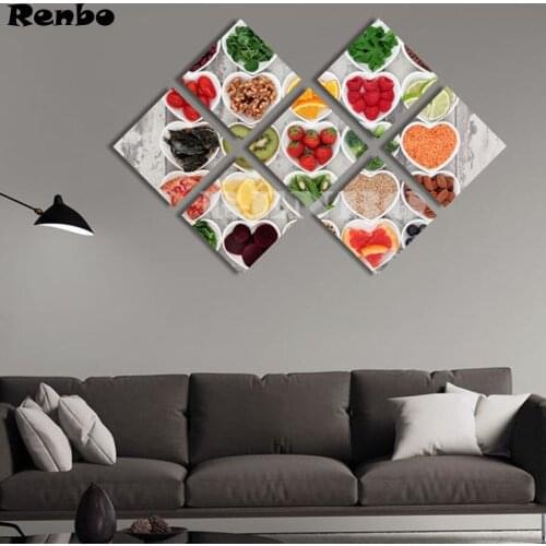 7pcs,3D Diamond Painting Cross Stitch Kits,"fruit food" Square Rhinestone Multi-picture,diy Diamond Embroidery for Kitchen decor