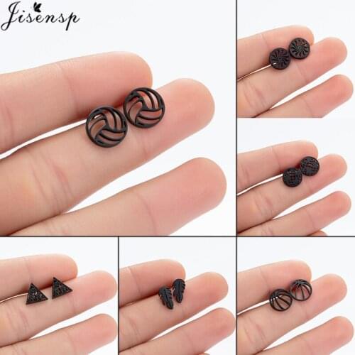 Jisensp New Creative Volleyball Stud Earrings Fashion Sports Jewelry Stainless Steel Piercing Earrings for Women Men Club Gifts
