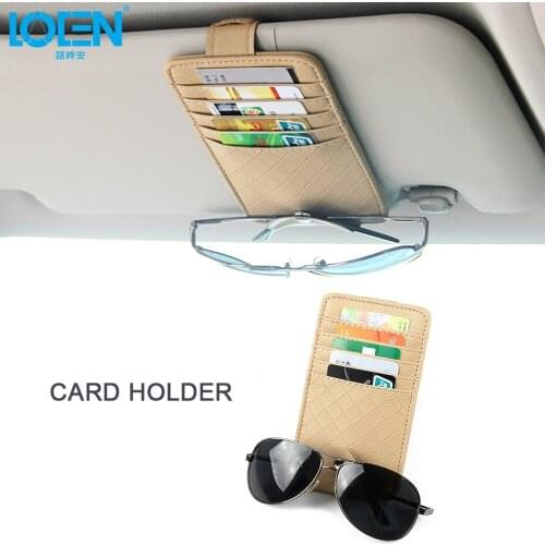 LOEN New leather Car Sun Visor Card Holder Glasses frame Storage Bag Organizer black beige brown car Tidying Accessories Pocket