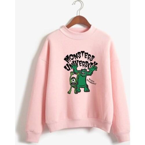 Autumn Winter Fleece Hoodies Women Harajuku Kawaii MONSTERS UNIVERSITY Cartoon Printed Tops Korean Vogue Turtleneck Sweatshirt