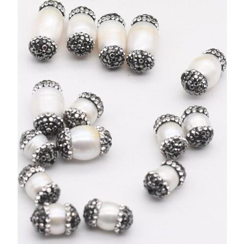 5pcs/lot oval square White Pearl beads Beads Trimmed With Crystal Zircon