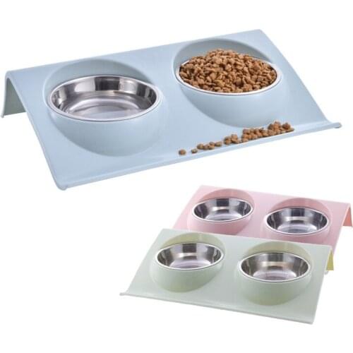 Pet Double Food Water Feeding Bowl Removable Stainless Steel Cat Dog Good Bow Portable Pet Dog Feeder Puppy Accessories Supplies