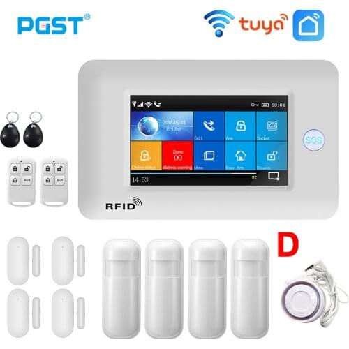 PGST New PG106 TUYA WiFi GSM Alarm System with Motion Sensor RFID Card Security Burglar Alarm Smart Life app Contorl
