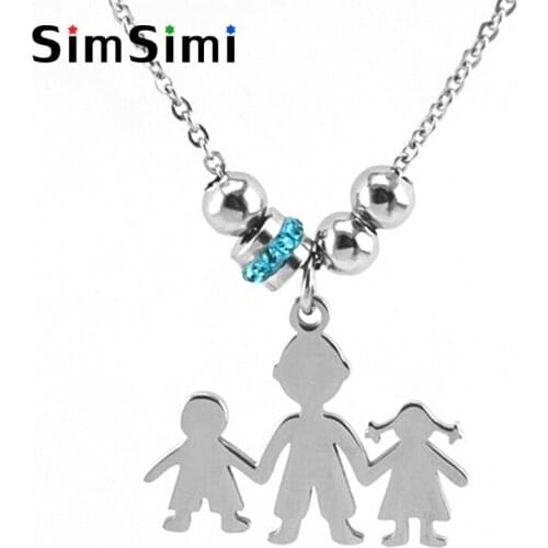 Family Love Stainless Steel Lucky stones Pendant Dad ,son, daughter Charm Necklace Boys Girls personalized print Jewelry Gifts