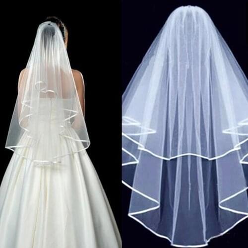 Latest Arrival Cheap Bridal Wedding Veils White Bride Veils Satin Edge Two Layer Wedding Accessory On Sale