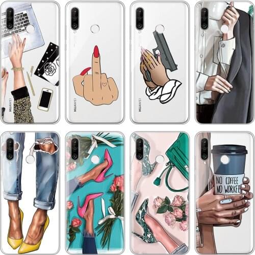 Fashion Coffee Girl Boss Soft TPU Case For Huawei P30 P20 P40 Honor 10i 8X 9X Mate 20 10 30 Lite Pro Y6 Y7 Y9 P Smart 2019 Z Bag