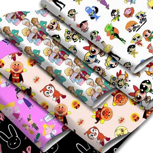 Little Girls Rabbit Printed Faux Leather Sheets Cartoon Synthetic Leather Fabric 20x33cm for DIY Earrings Hair Bows Materials